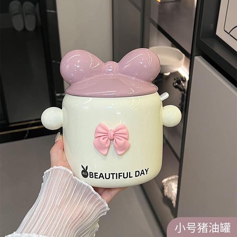 chiếc hũ sứ nơ hồng cute 1300ml