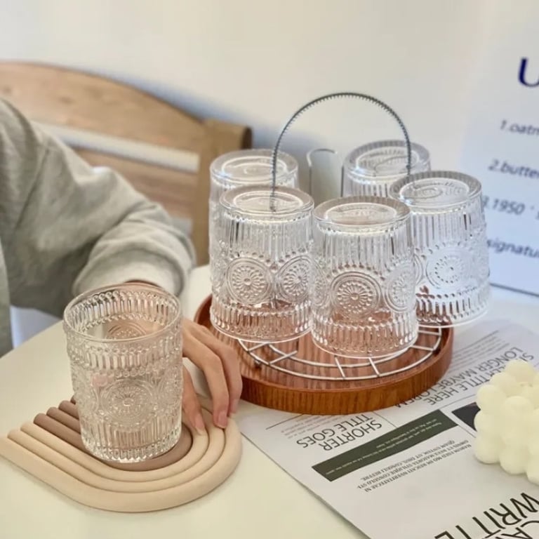 Bộ 6 cốc thủy tinh dập nổi hoa mặt trời 300ml