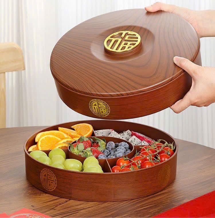 KHAY MỨT TẾT MÈO THẦN TÀI – CHỮ PHÚC – MÀU GỖ SANG TRỌNG