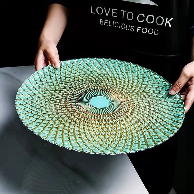 Đĩa Thủy Tinh Cao Cấp Hoa Văn Đuôi Công 33cm