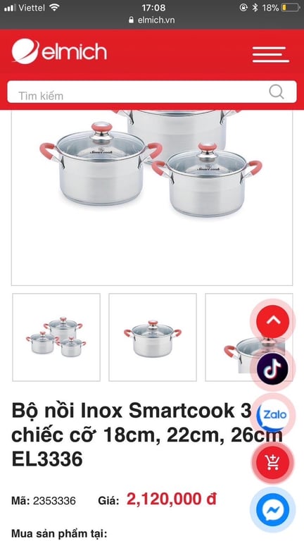 BỘ NỒI ELMICH EL3336 với 3 size 18, 22 và 26 đẹp long lanh