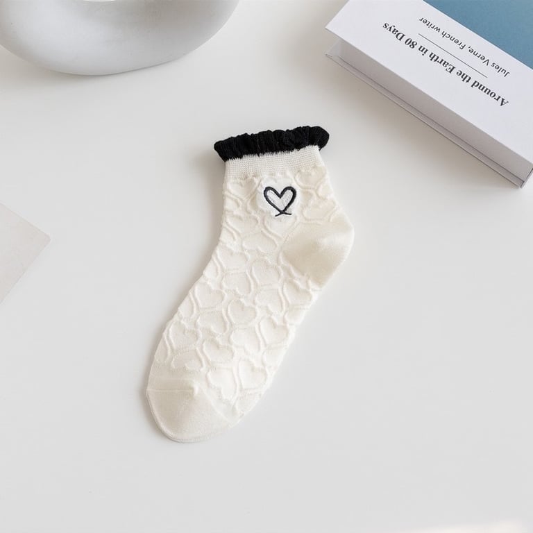 Set 5 tất nữ cổ thấp viền ren Họa Tiết Trái Tim Phong Cách Hàn Quốc Dễ Thương #MC29