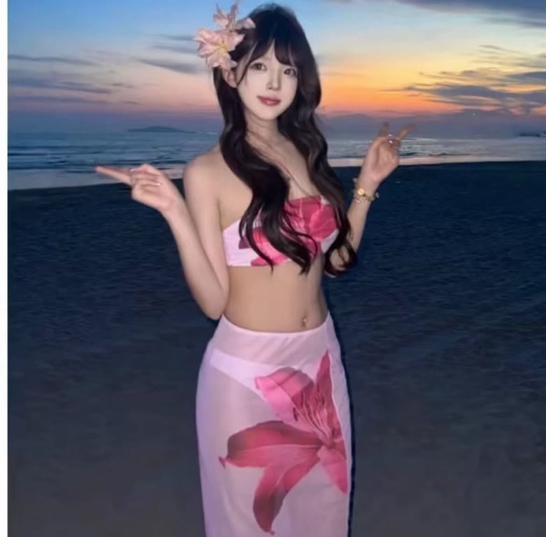Set đi biển 3 món lưới hoa hồng
