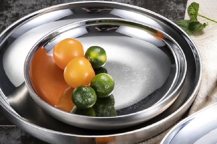 SET 3 ĐĨA 2 LỚP INOX CHÂN KHÔNG CÁCH NHIỆT NHẬT BẢN Double G inox 304 (Size 18cm+20cm)