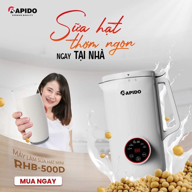 Máy sữa hạt mini  RAPIDO: RHB-500D  (800ml )