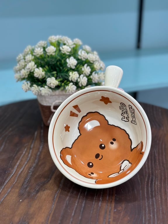 Set 3 tô sứ tròn thổ cẩm có tay cầm 15cm