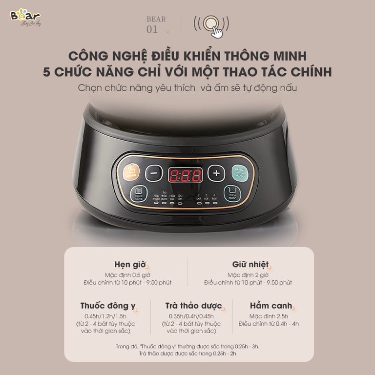 Ấm sắc thuốc Bear SB-AST35