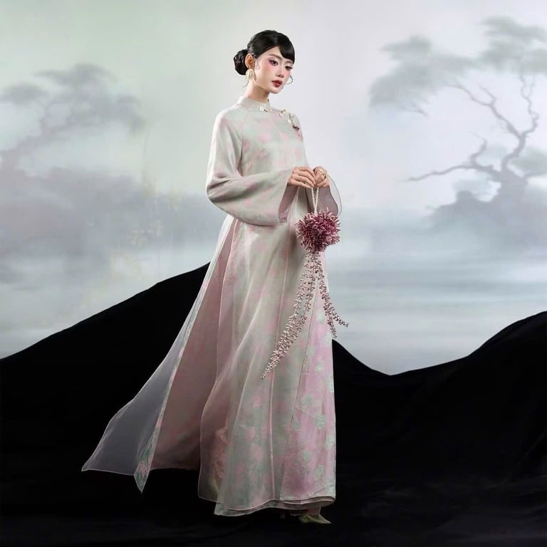 AD gấm xanh voan tơ hồng (S->XXL)