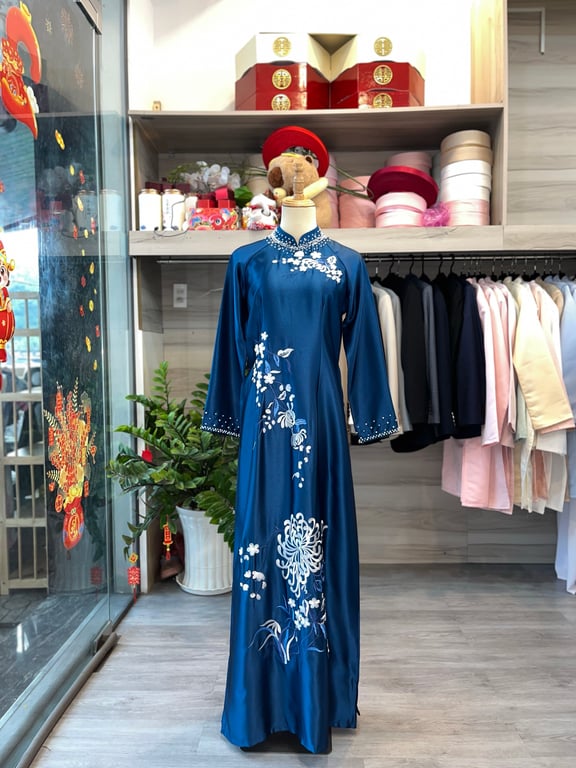 Áo dài sui xanh đậm - size 2XL