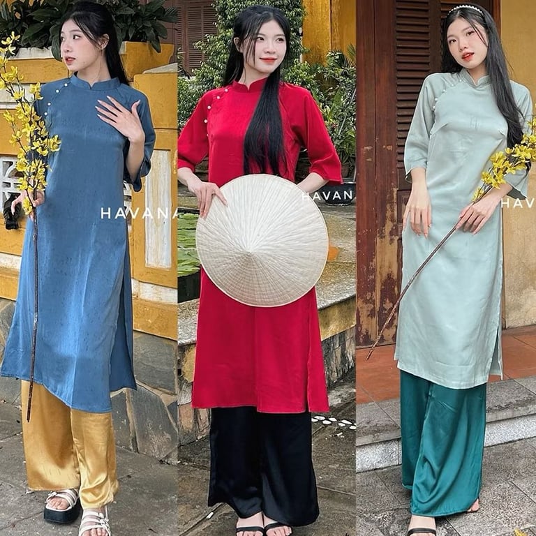 AD HVN lụa viền cúc ngọc - đỏ