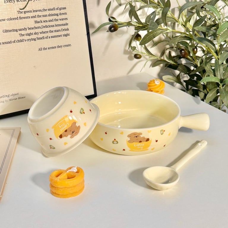 SET BÁT SỨ 3 MÓN HOẠ TIẾT CHÓ BÔNG XÙ ĐÁNG YÊU