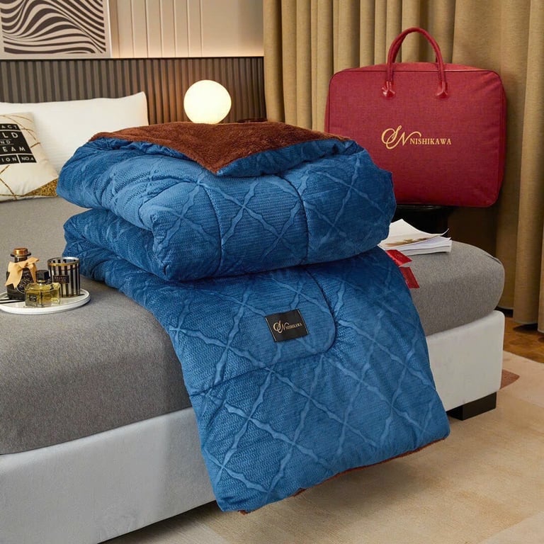 CHĂN LÔNG THỎ NHẬT BẢN NISHIKAWA 2mx 2m3 KÈM TÚI XÁCH DA CAO CẤP #CHT07