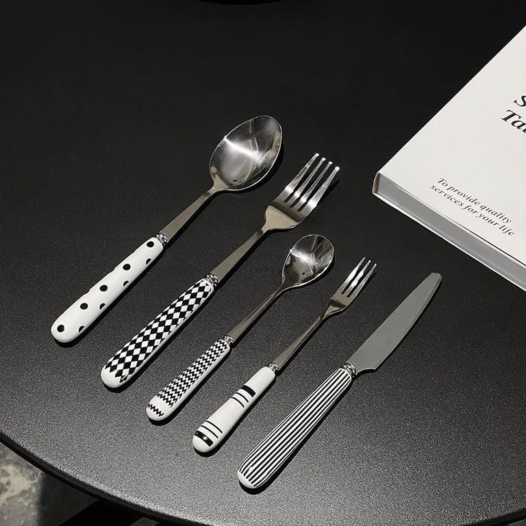 Set Dao Thìa Nĩa ăn Steak Hepburn - Tay cầm sứ bọc inox 304 chống gỉ phong cách Bắc Âu