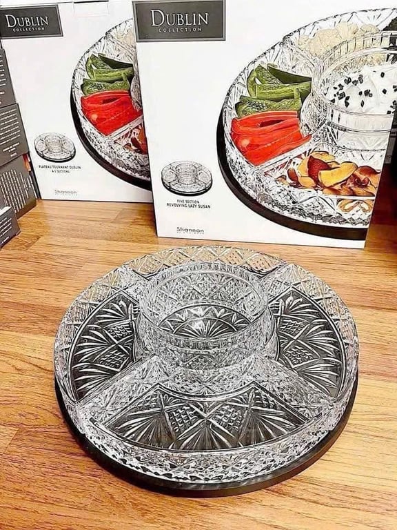 Khay pha lê tròn chia ngăn Crystal King 35cm