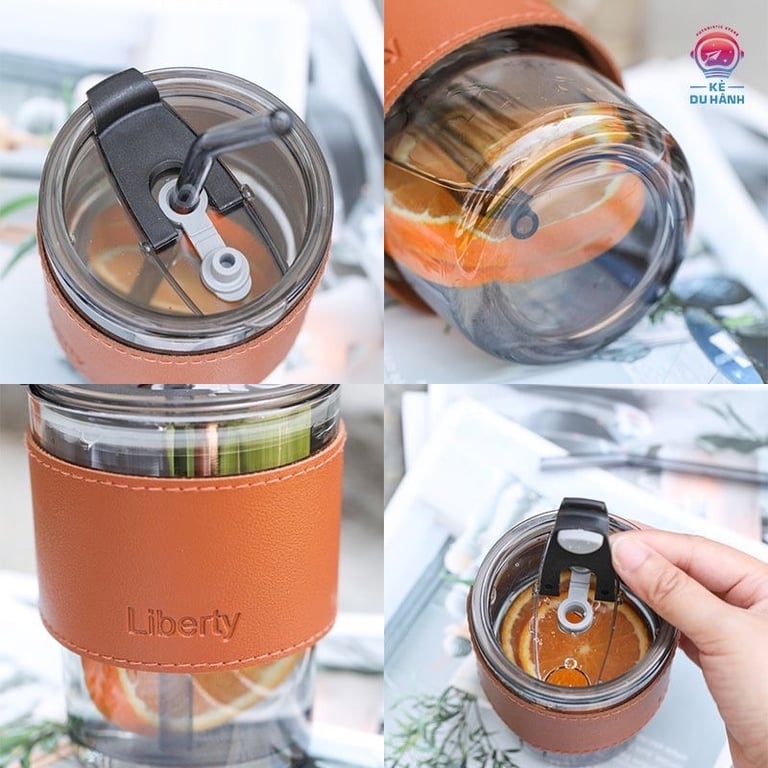 Set 2 Cốc Thủy Tinh 450ML Bọc Da Cao Cấp Tặng Kèm Ống Hút
