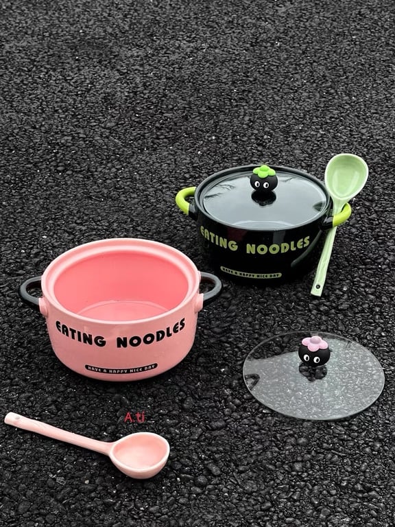 SET NỒI SỨ KÈM THÌA SỨ CÓ NẮP HÌNH QUẢ MĂNG CỤT ĐÁNG YÊU