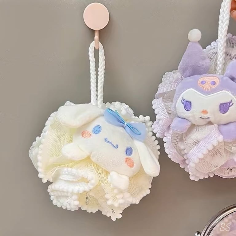 Bông Tắm Tạo Bọt Vải Lưới Hình Thú Nhồi Bông Kuromi - Melody - Cinnamoroll - Pochacco Bông Tắm Tẩy Tế Bào Chết