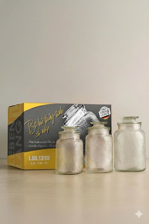 Bộ 3 Hũ Thủy Tinh Lebenlang LBL1210 (1.5L, 1.3L, 1L)