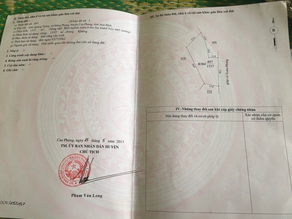 5653m2 có 400m2 thổ cư Đất Hợp Phong- Cao Phong- Hoà Bình