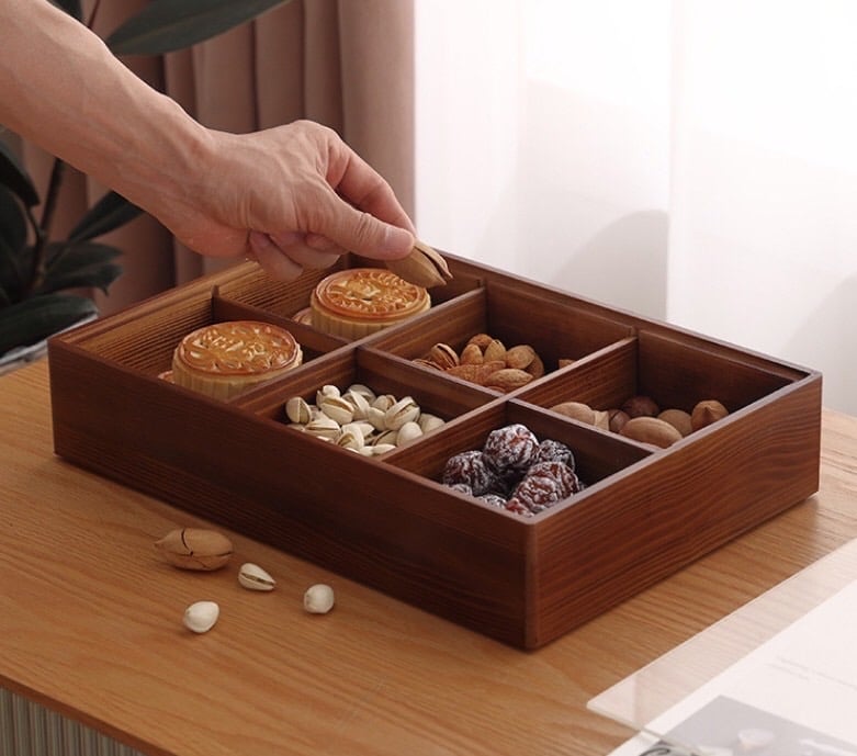 KHAY GỖ 6 NGĂN ĐỰNG BÁNH MỨT CÓ NẮP