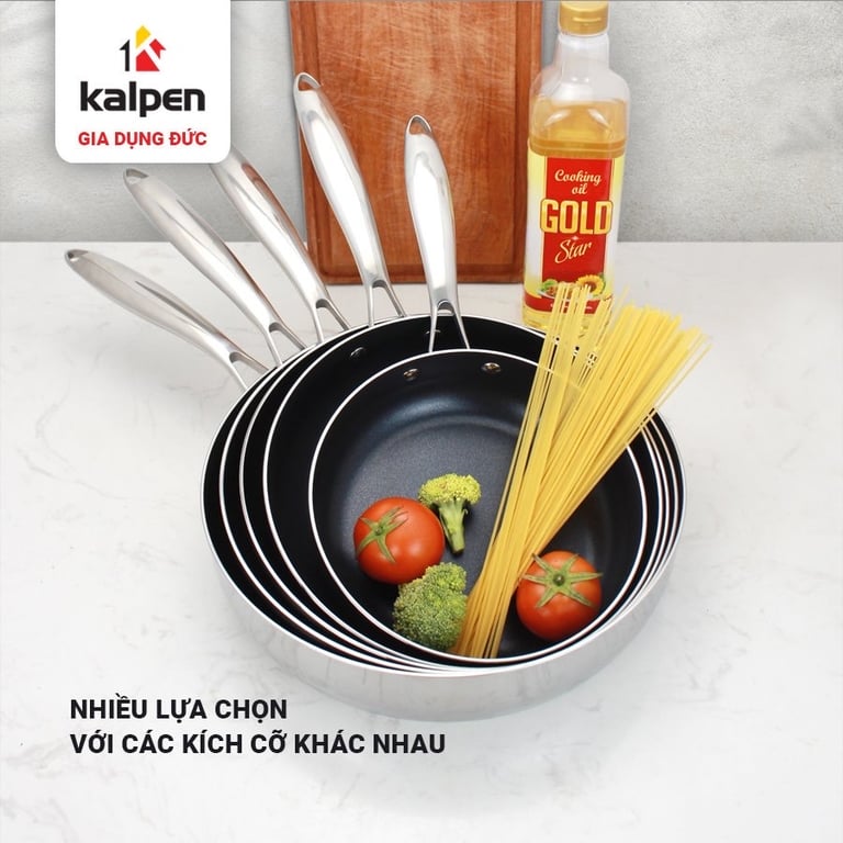 CHẢO INOX ĐÚC LIỀN KHỐI CHỐNG DÍNH KALPEN KAZLER 20CM 24CM 26CM 28CM 30CM