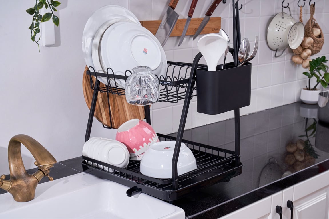 Giá úp bát 2 tầng có khay hứng thoát nước mọi hướng Kaiyo