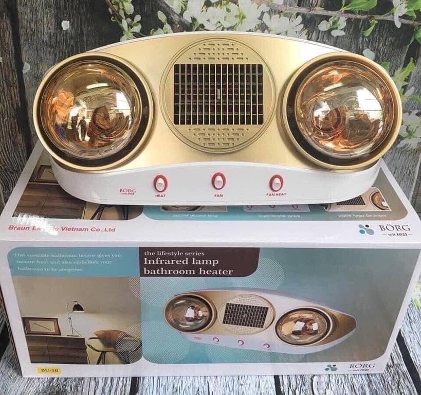 ĐÈN SƯỞI  2 BÓNG BORG BRAUN có thổi gió nóng BU16