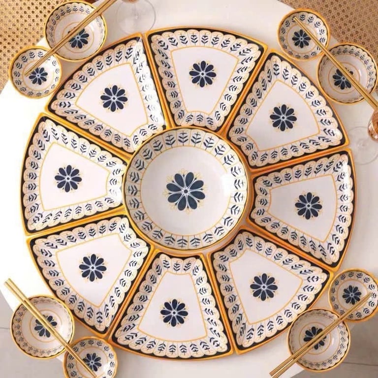 BỘ BÁT ĐĨA HOA MẶT TRỜI - bộ 8 đĩa kèm 1 bát đẹp vô cùng