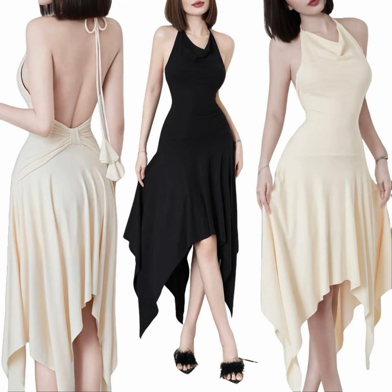 Đầm cổ yếm hở lưng dáng xoè
