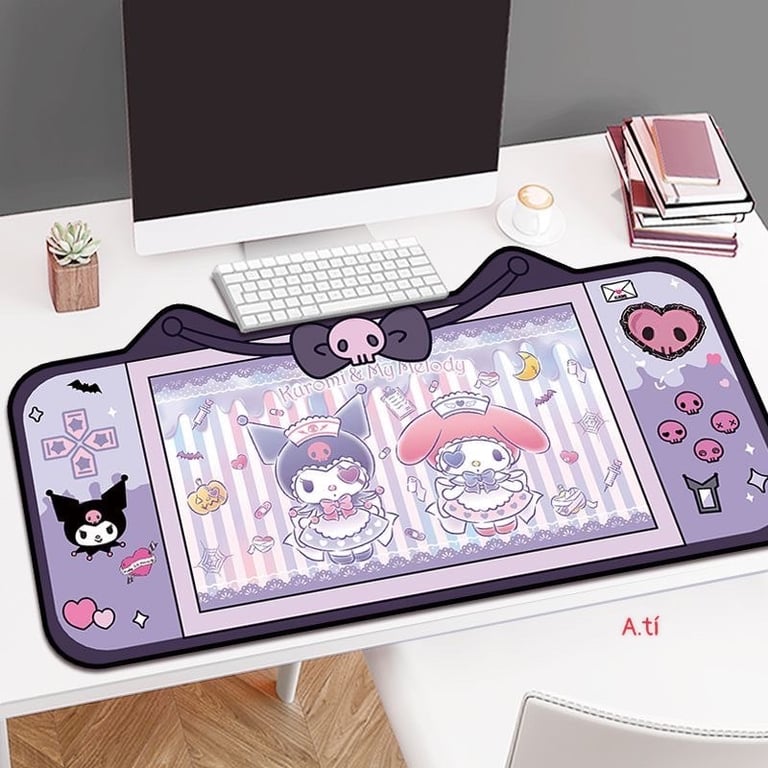 Tấm Lót Chuột Và Bàn Phím Máy Tính Chống Trơn Trượt Hoạ Tiết Kuromi