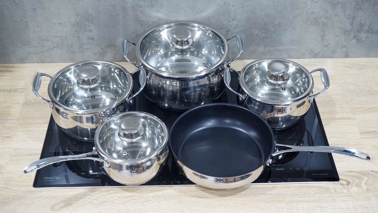 Bộ nồi từ chảo 5 chiếc cao cấp Fandi 3 đáy