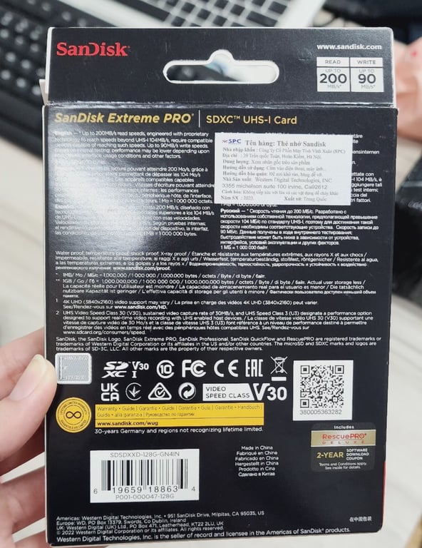 Thẻ nhớ SD 128GB SanDisk Extreme Pro 200 MB/s