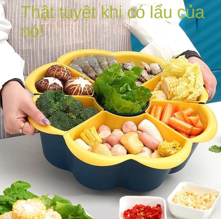 KHAY ĐỰNG ĐỒ ĂN LẨU  7 NGĂN CÓ ĐẾ XOAY 360 độ