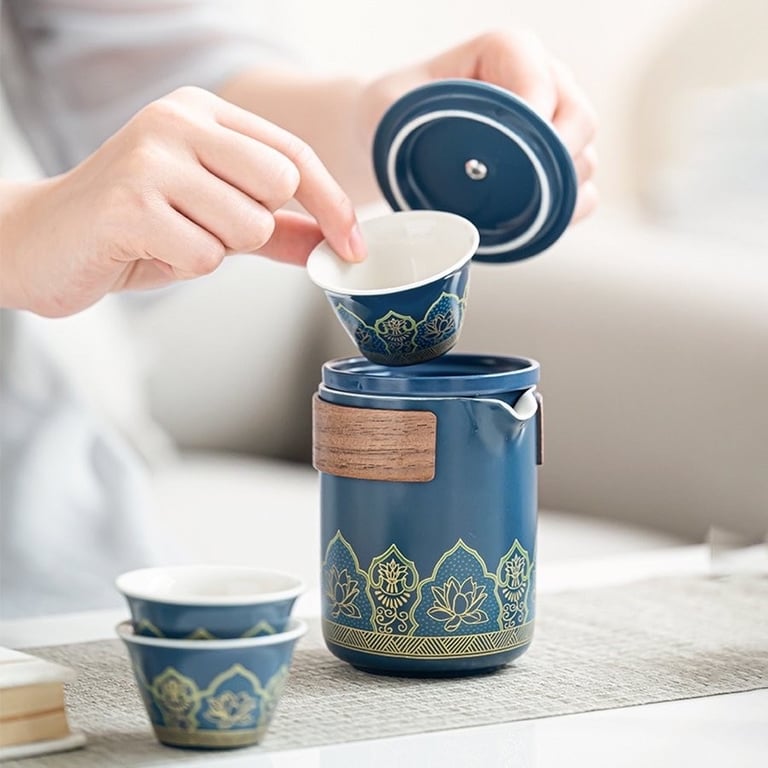 🍂 BỘ HỘP TRÀ SỨ KÈM TÚI DA CAO CẤP DẠNG HỘP phong cách Nhật Bản (có 2 loại: set 11 món và set 6 món)