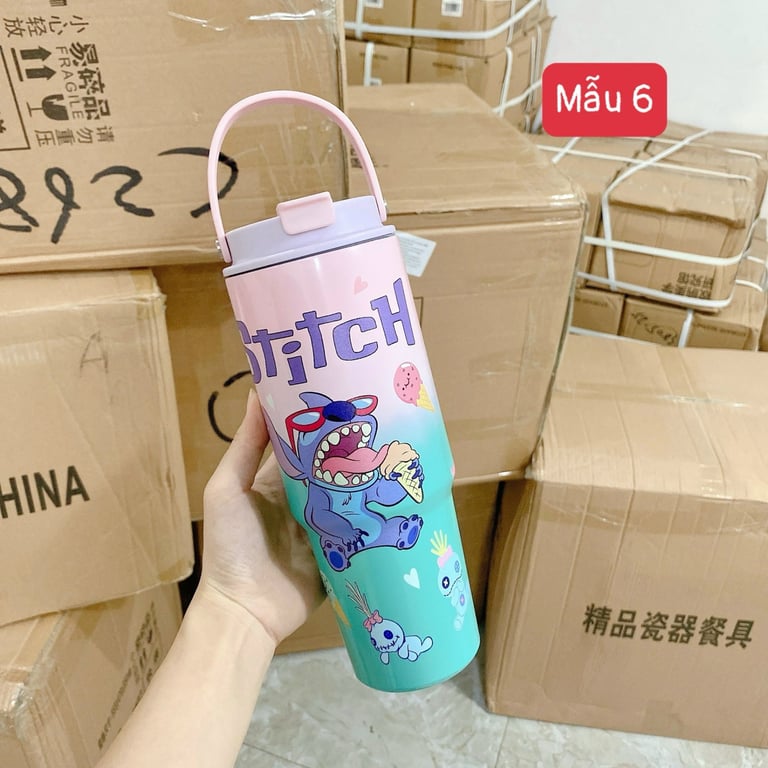 BÌNH GIỮ NHIỆT LABUBU , STITCH , HOẠT HÌNH 900ml xinh xinh yêu yêu