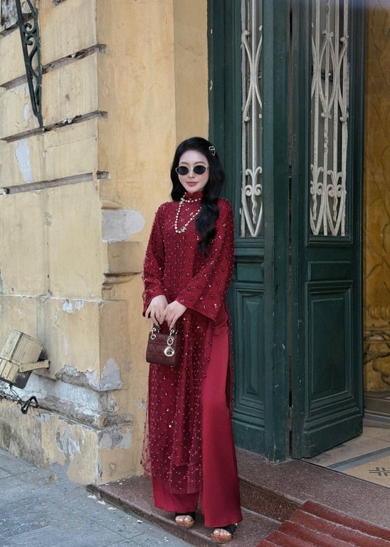 AD kim sa kết ngọc caro đỏ S/M/L