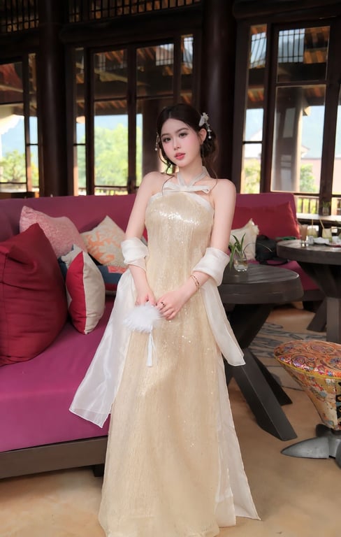 AD yếm kim sa nơ kem S/M