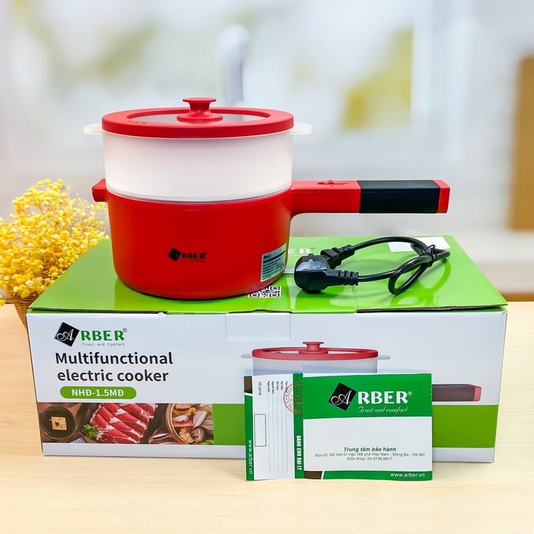 Bộ nồi điện có chống dính kèm xửng hấp Arber