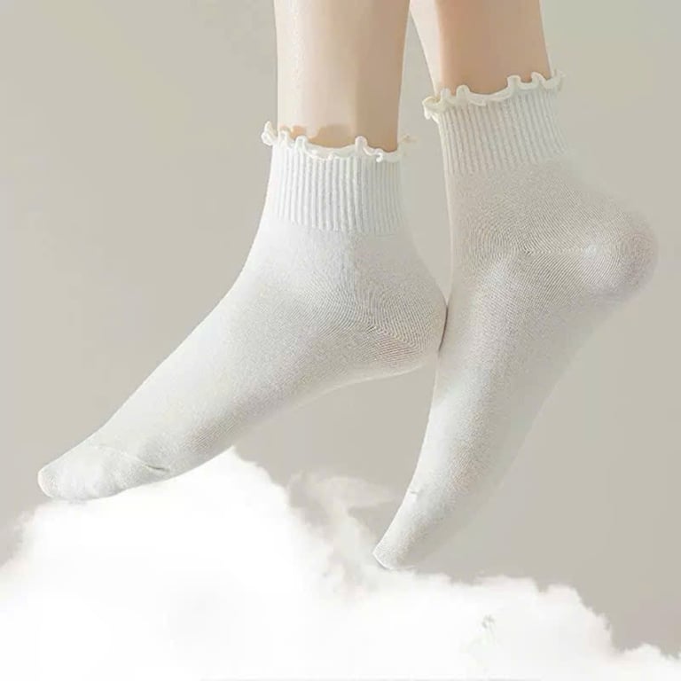 Set 5 tất nữ Muji cổ trung viền bèo