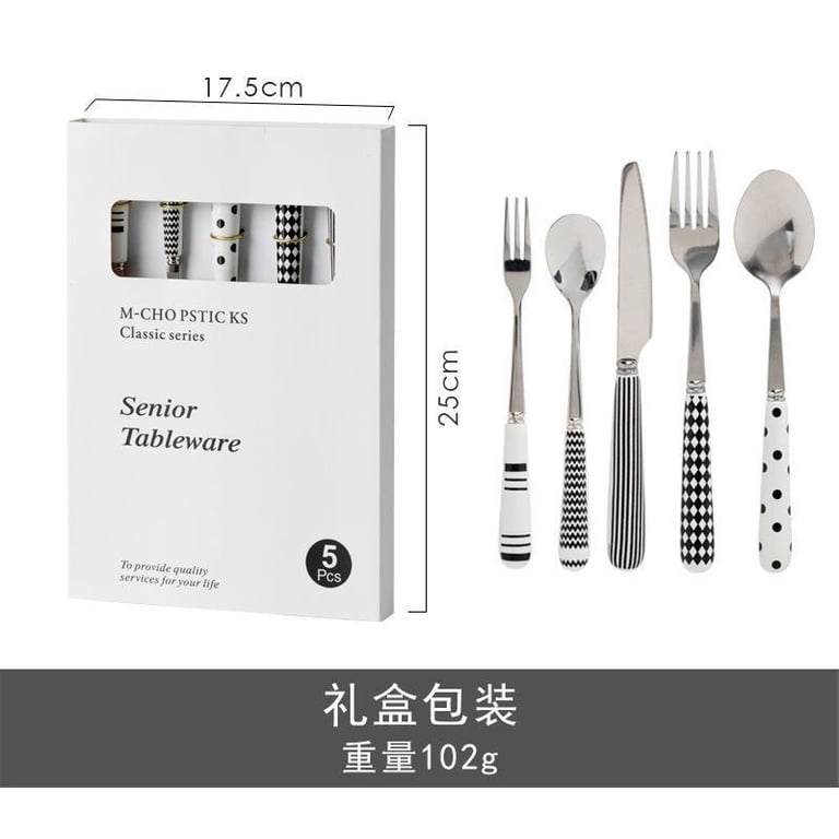 Set Dao Thìa Nĩa ăn Steak Hepburn - Tay cầm sứ bọc inox 304 chống gỉ phong cách Bắc Âu
