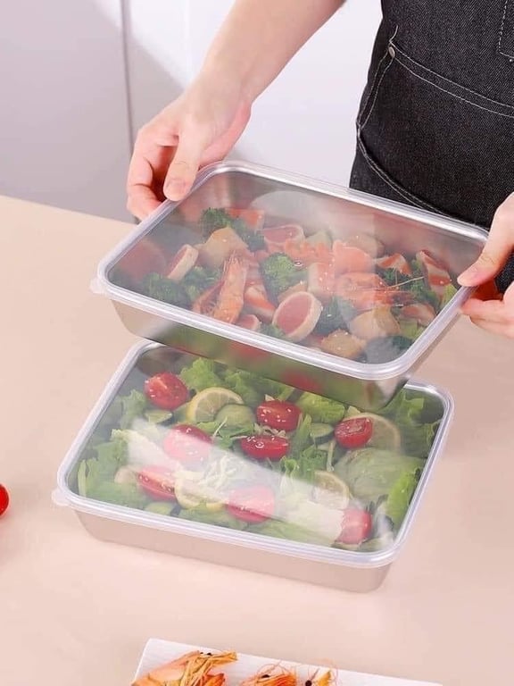 sét 05 hộp inox size 18x13x6cm có nắp