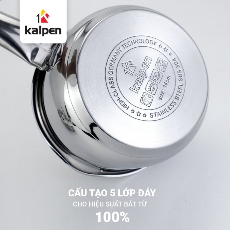 QUÁNH INOX 304 CHỐNG DÍNH 5 ĐÁY KALPEN LERMAT L14 SIZE 14CM