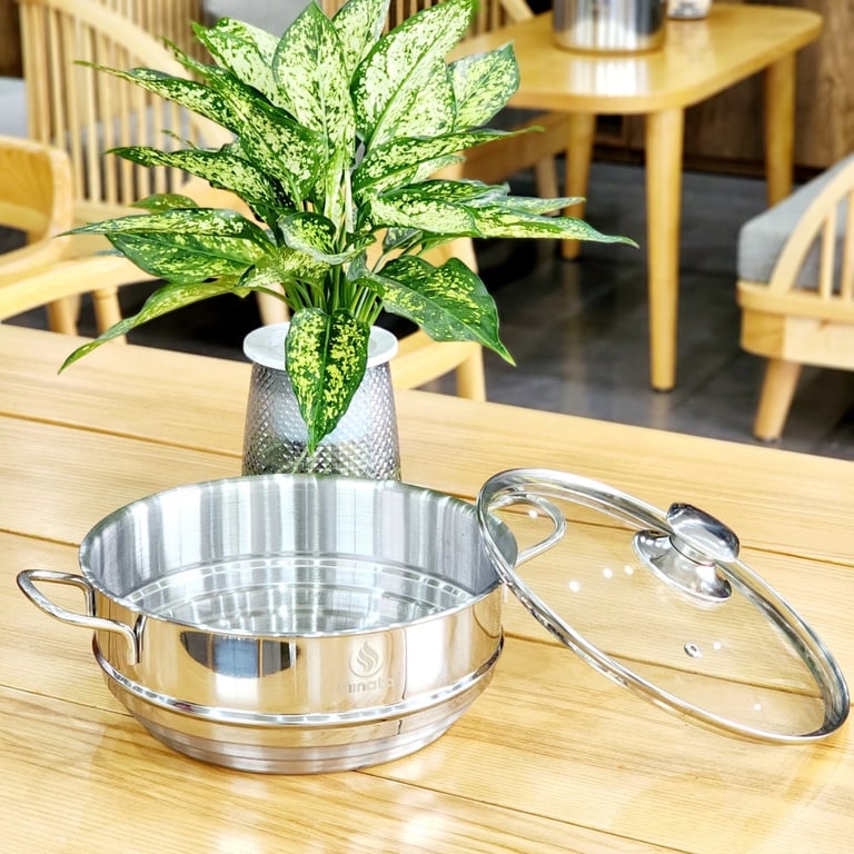 Xửng hấp 3 nấc inox - kèm VUNG KÍNH Minata size 24cm