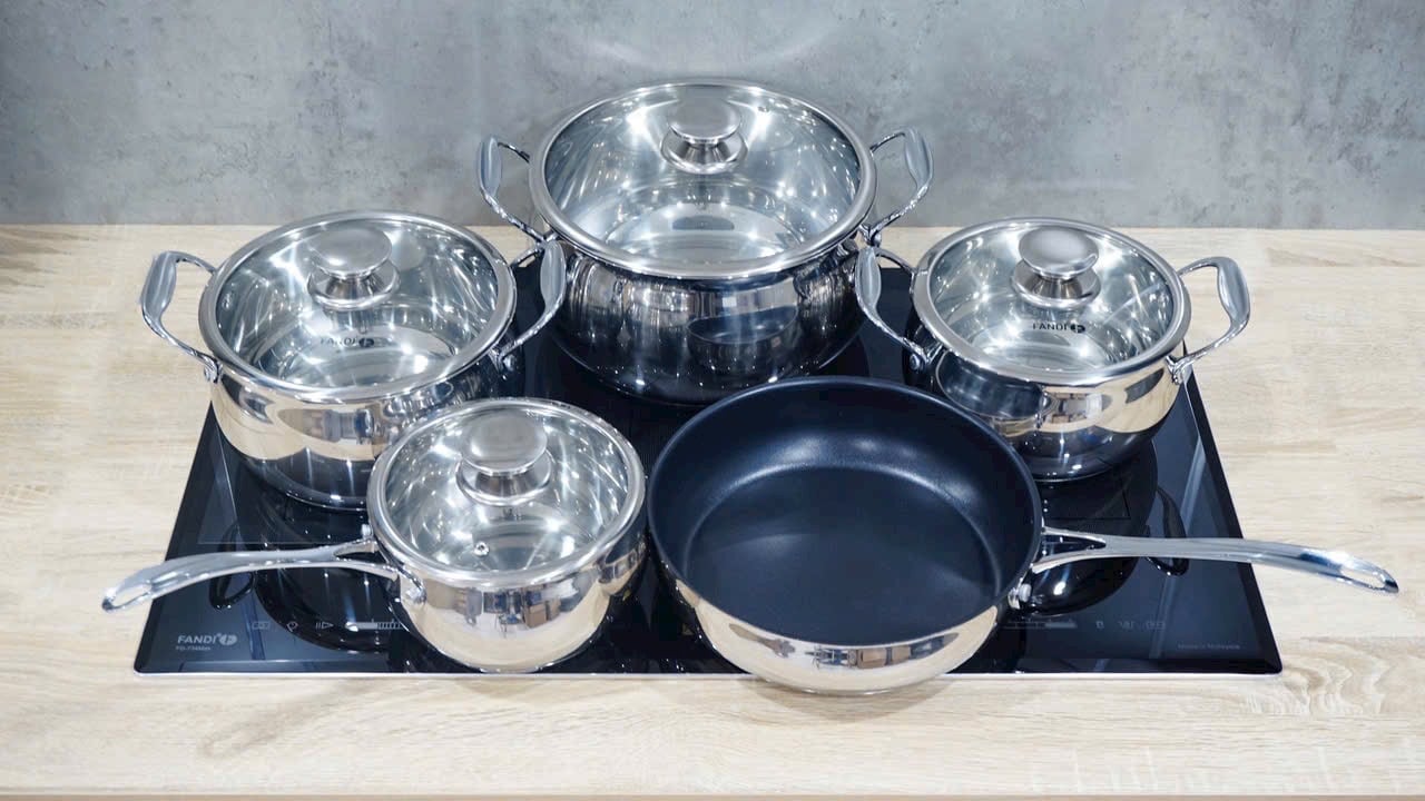 Bộ nồi từ chảo 5 chiếc cao cấp Fandi 3 đáy