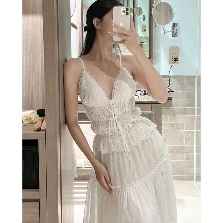 Set Áo 2 dây ren bo chun thắt nơ