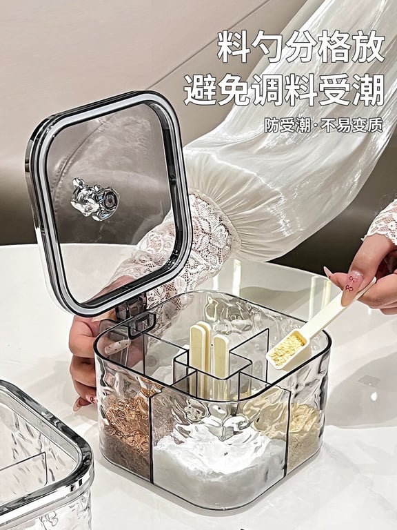 Hộp, Hũ Đựng Gia Vị 4 Ngăn Có Nắp Đậy Vệ Sinh Hàng Cao Cấp Siêu Bền
