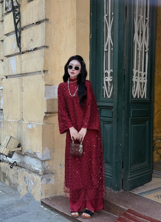 AD kim sa kết ngọc caro đỏ S/M/L
