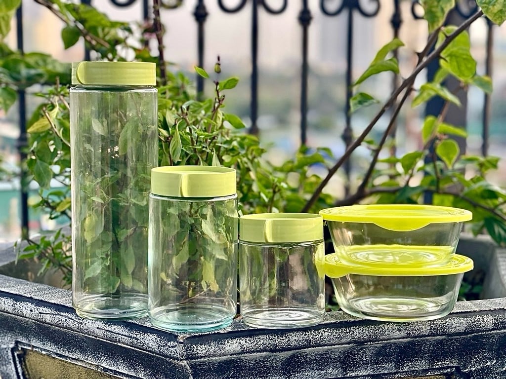 Bộ hộp thủy tinh đựng gia vị đa năng 5 món màu xanh lá #MTU12