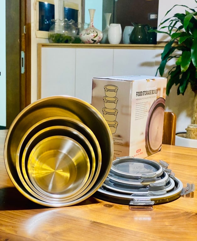 SET 4 HỘP ĐỰNG THỨC ĂN BẰNG INOX 304 CỠ LỚN CÓ NẮP ĐẬY FSB01