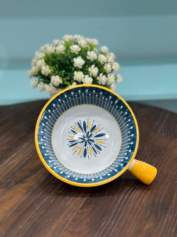 Set 3 tô sứ tròn thổ cẩm có tay cầm 15cm